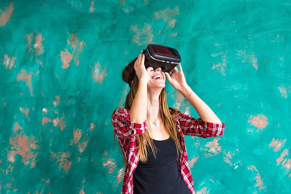 Woman wearing virtual reality headset