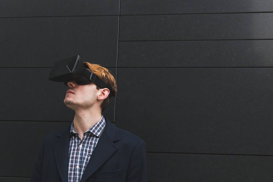 handsome man wearing a virtual reality headset