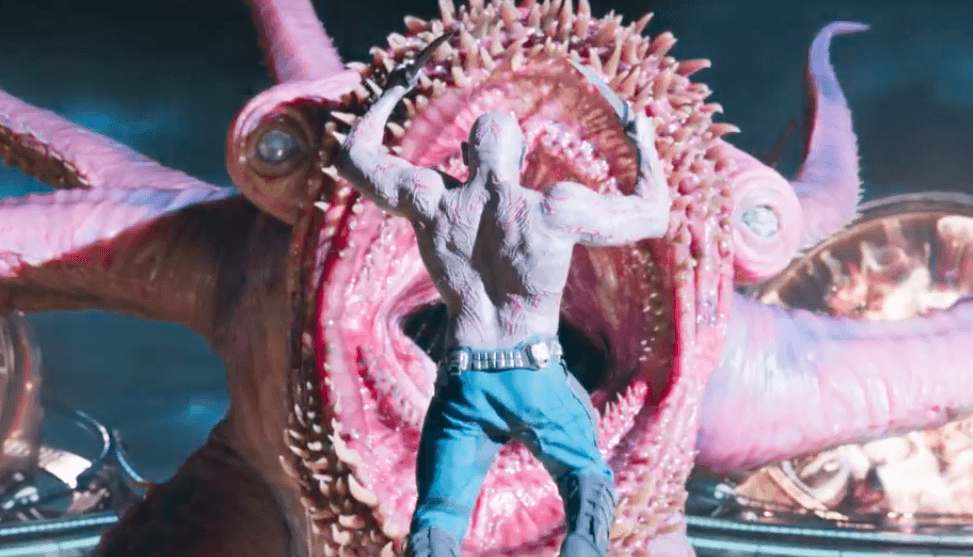 Drax facing the Abelist in Guardians of the Galaxy Vol. 2