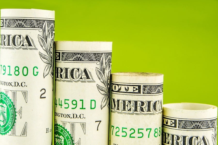 falling steps made of one American dollar