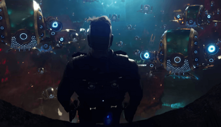Looking out at several small ships in Guardians of the Galaxy Vol. 2