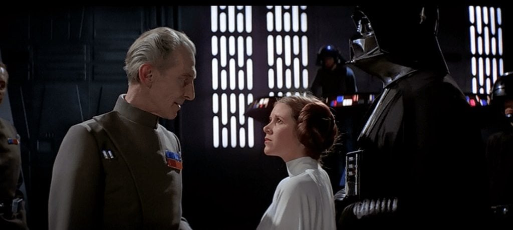 Tarkin and Princess Leia in Star Wars: A New Hope