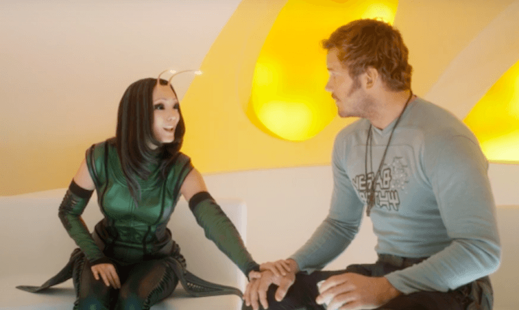 Mantis puts a hand on Peter Quill's hand in Guardians of the Galaxy Vol. 2