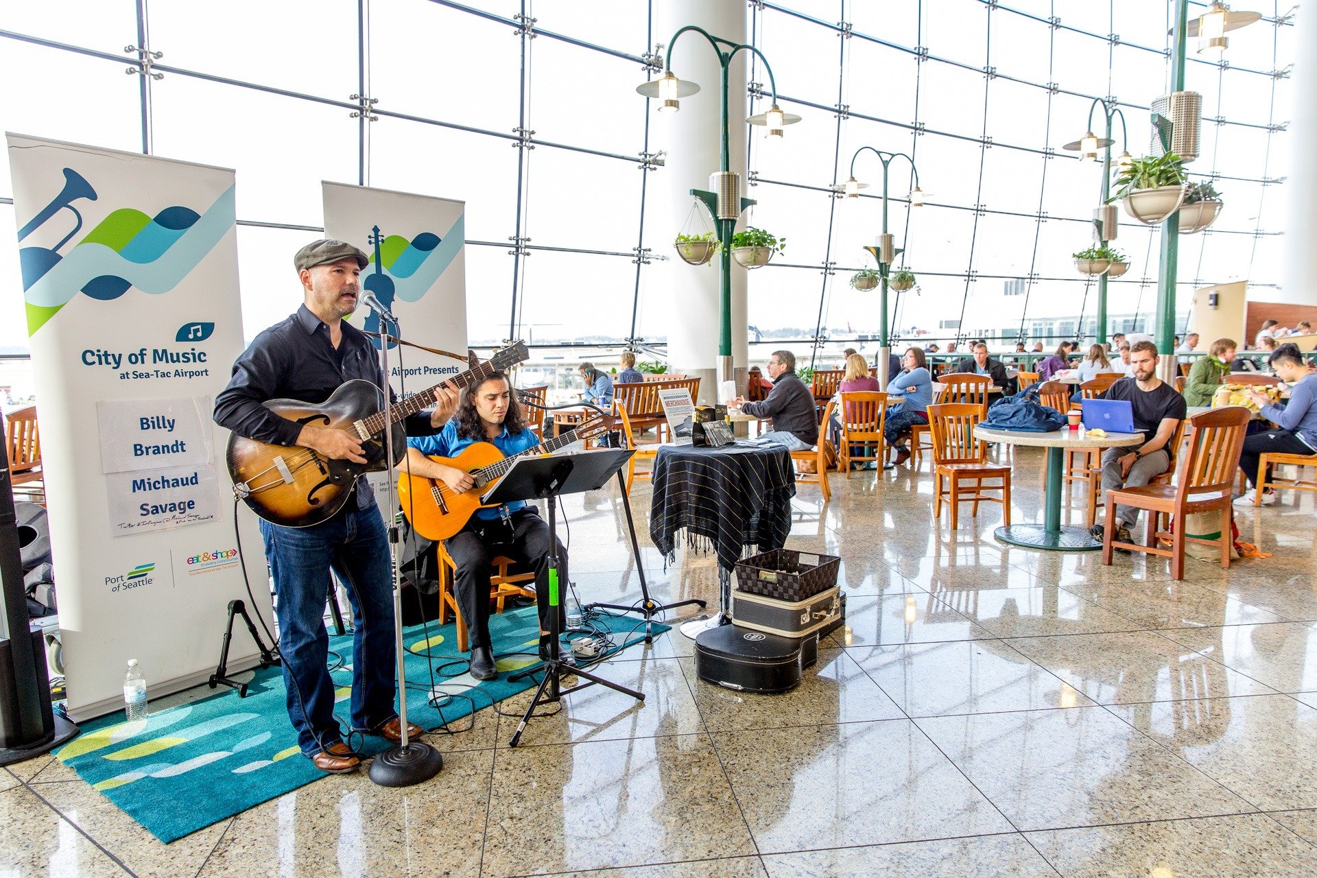 musicians perform at sea-tac airport