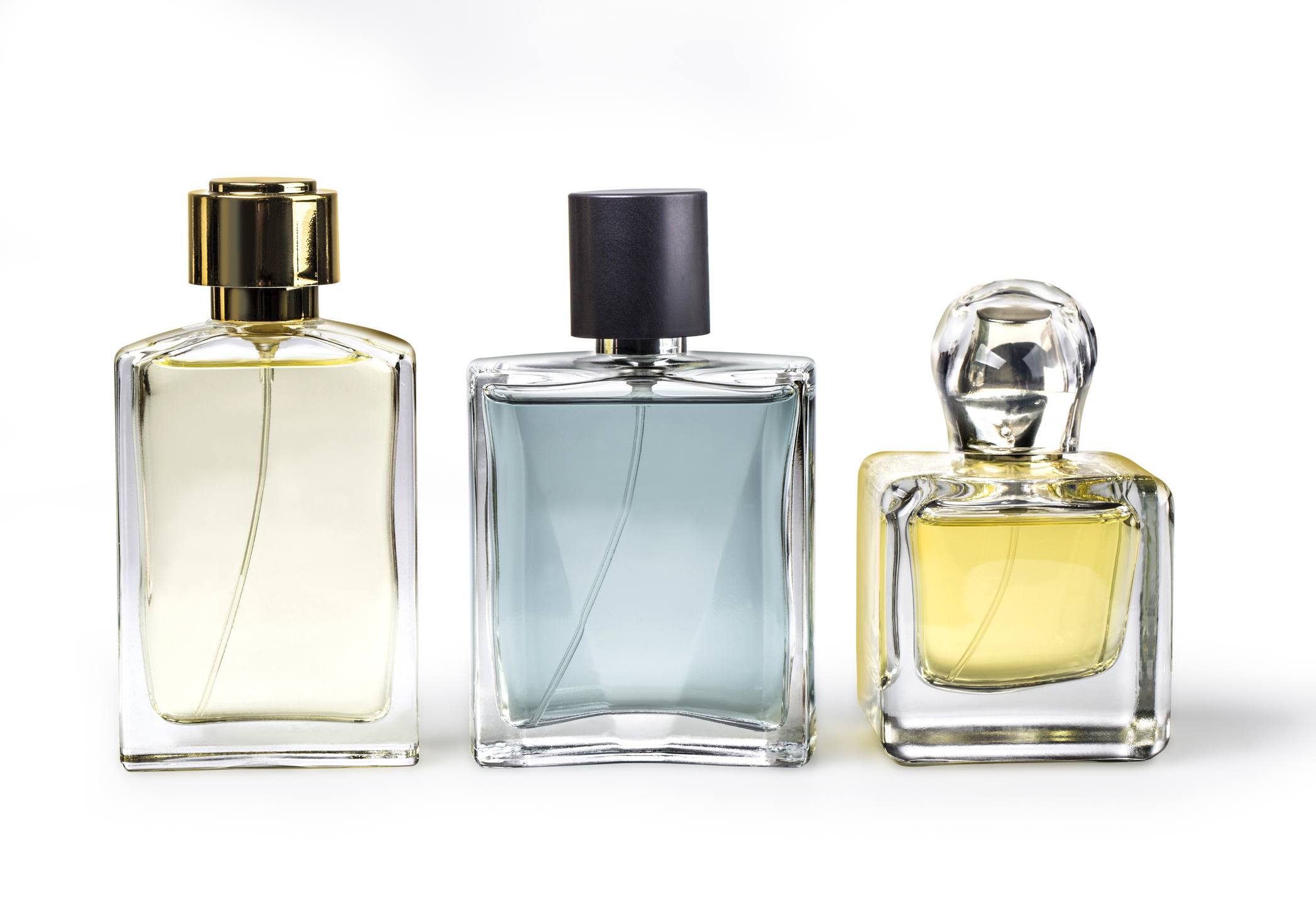 Studio photo of set of luxury perfume bottles