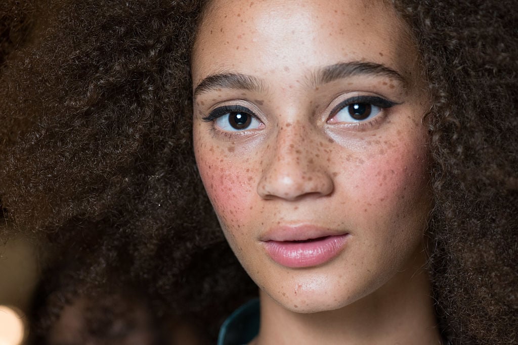 A model is seen backstage ahead of the INIFD-LST show at Fashion Scout during London Fashion Week