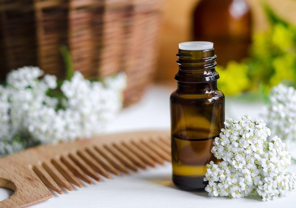Small bottle of essential yarrow oil