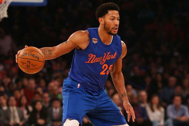 Derrick Rose of the New York Knicks dribbles the ball against the Boston Celtics at Madison Square Garden. Derrick Rose of the New York Knicks dribbles the ball against the Boston Celtics at Madison Square Garden.