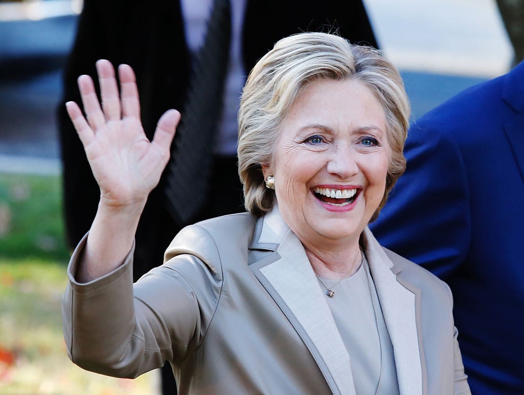 Democratic presidential nominee Hillary Clinton greets supporters