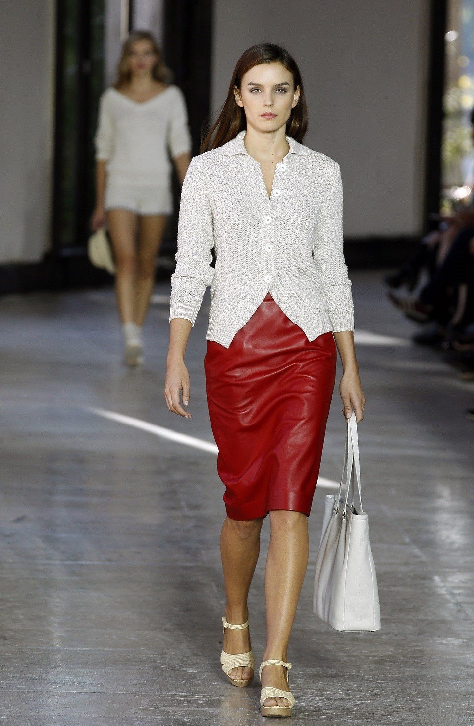 A model walks the runway during the Agnes B show as part of the Paris Fashion Week
