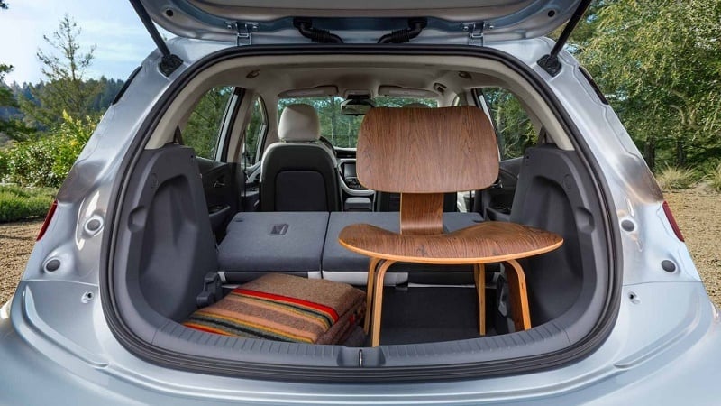A silver 2017 Chevrolet Bolt EV with cargo