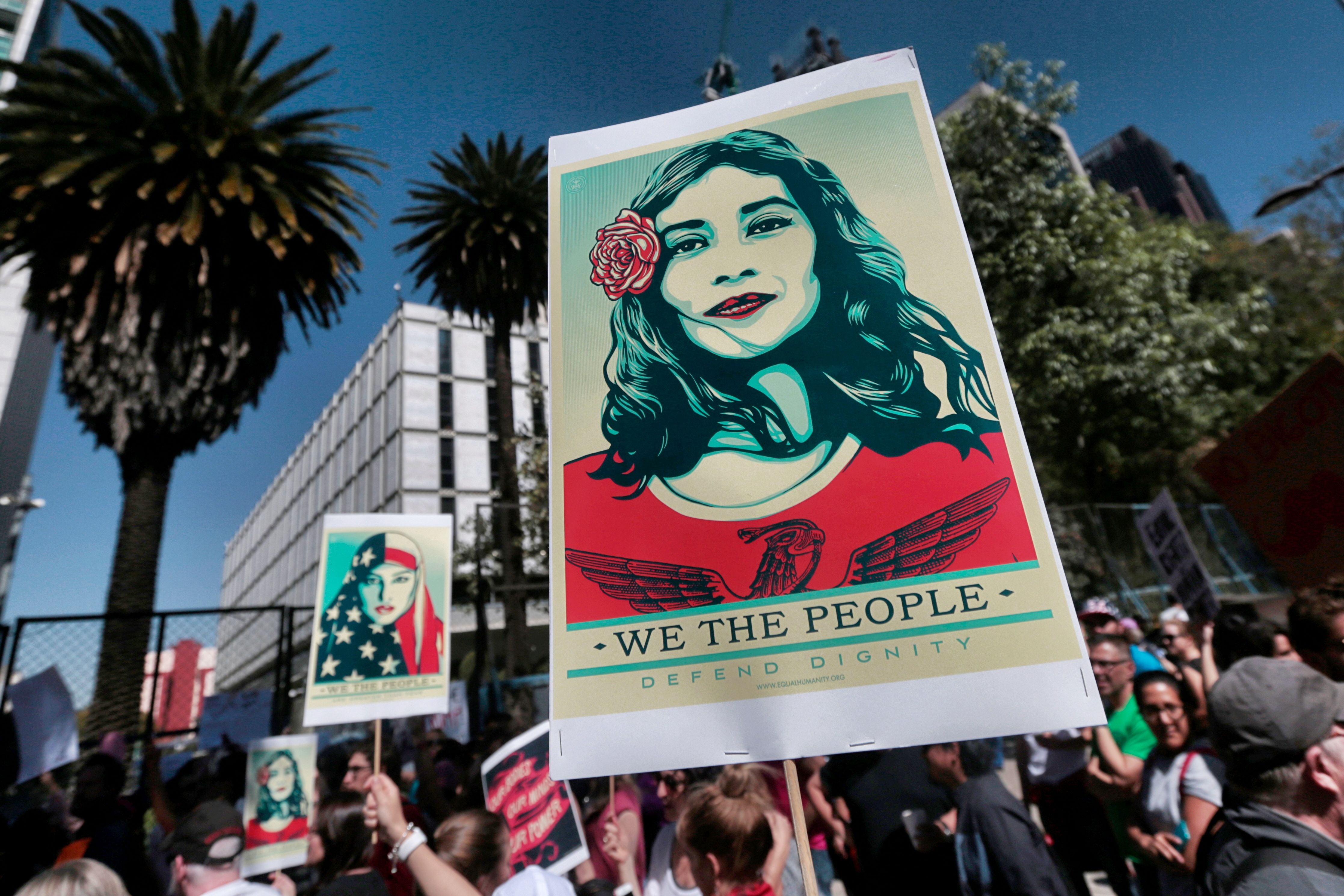 People take part in the Women´s March