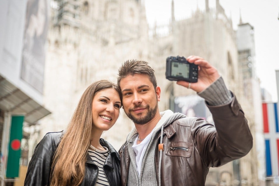 A couple taking a photo