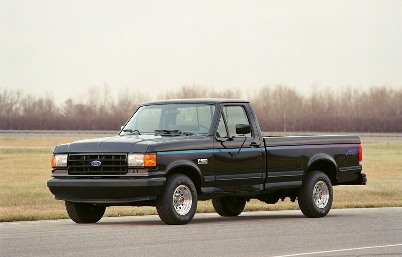 A black 1991 Ford F-150