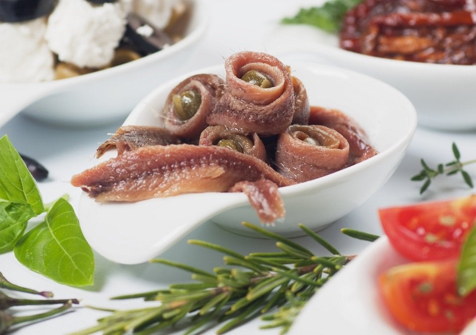 Anchovy rolls with caper served as appetizer food