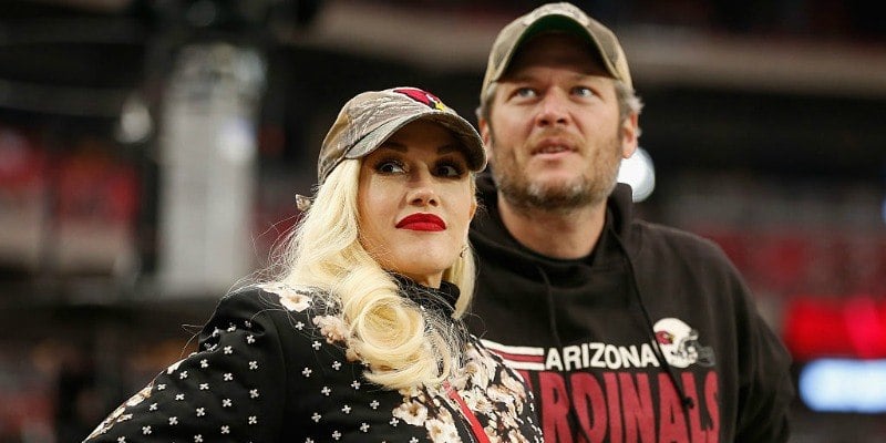 Blake Shelton and Gwen Stefani during the NFL game at the University of Phoenix Stadiu