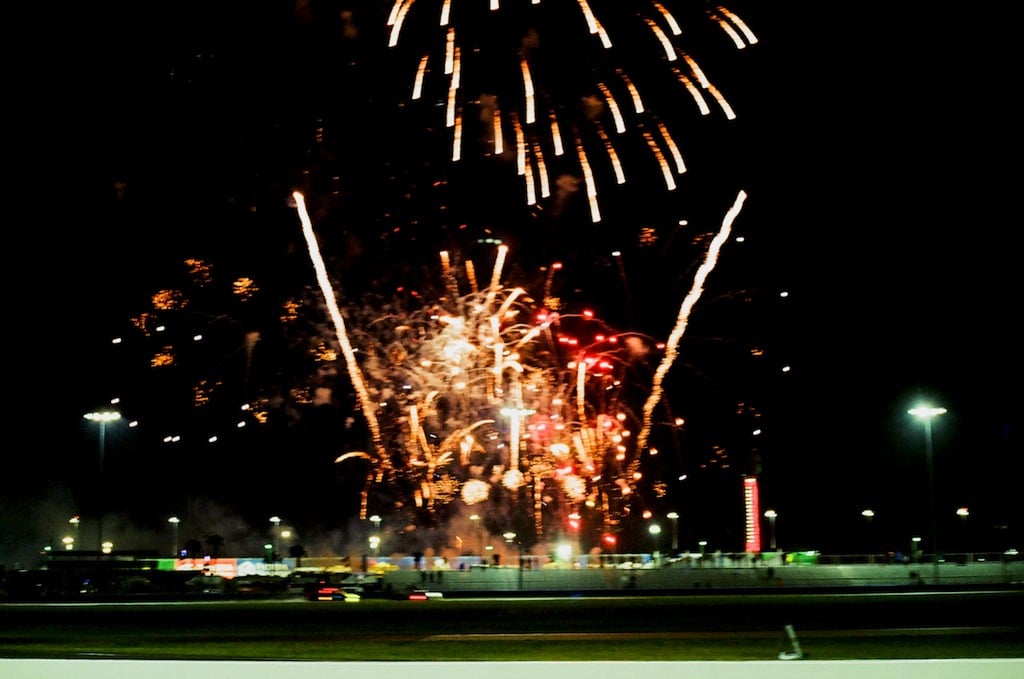 During a brief break in the rain, the traditional fireworks display took place