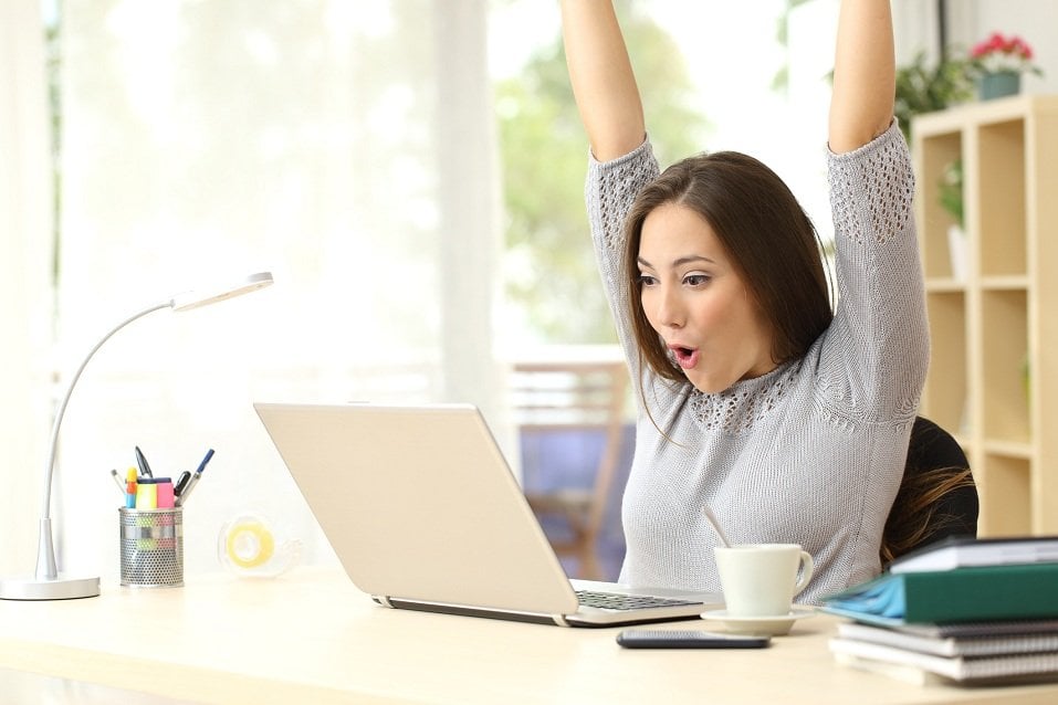 Euphoric and surprised woman