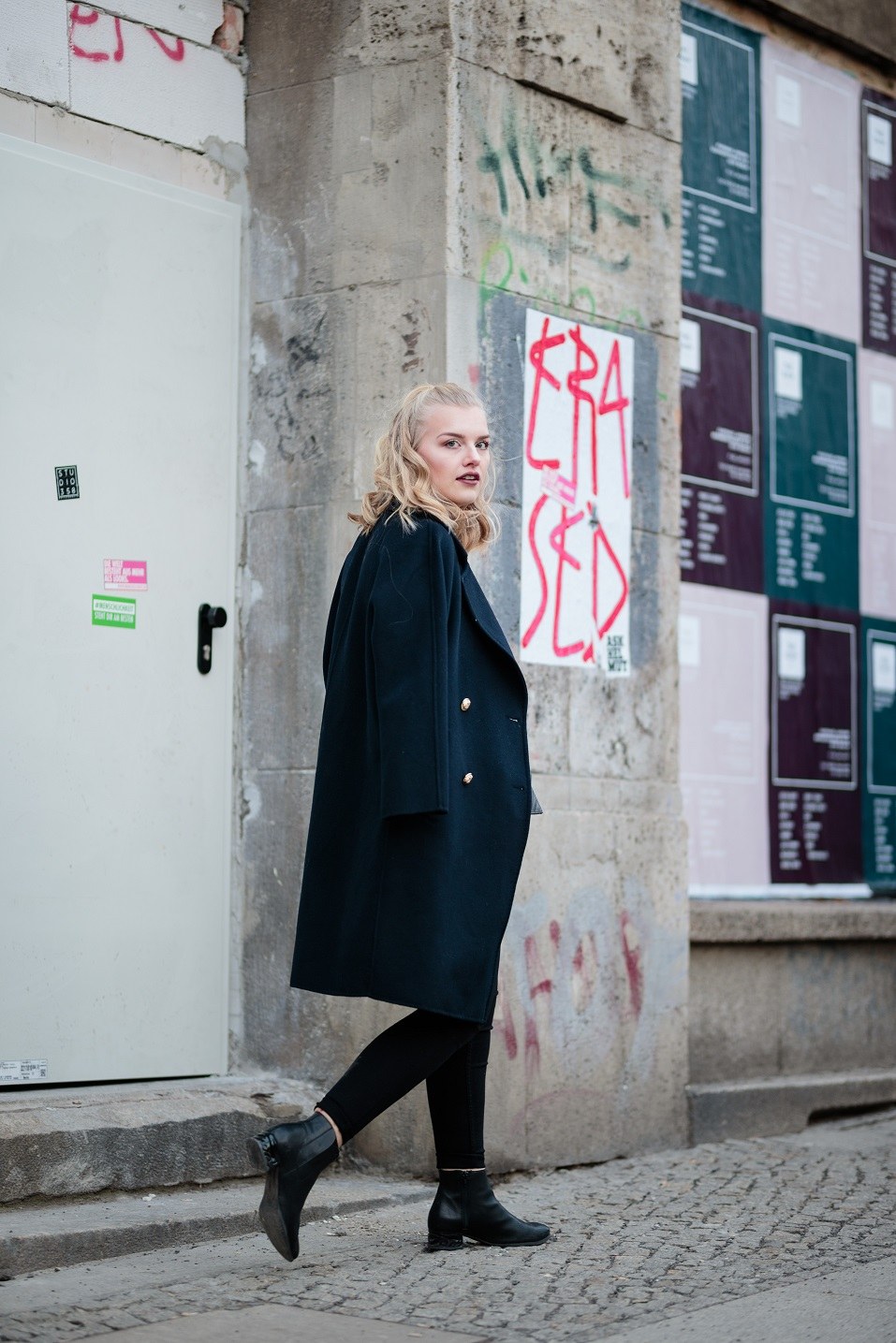 Eva Jasmin poses for photos during the Mercedes-Benz Fashion Week Berlin