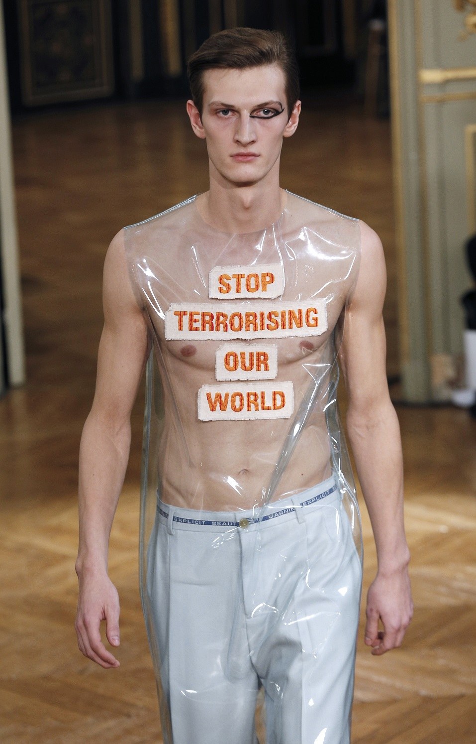 A model presents a creation by Belgium designer Walter Van Beirendonck