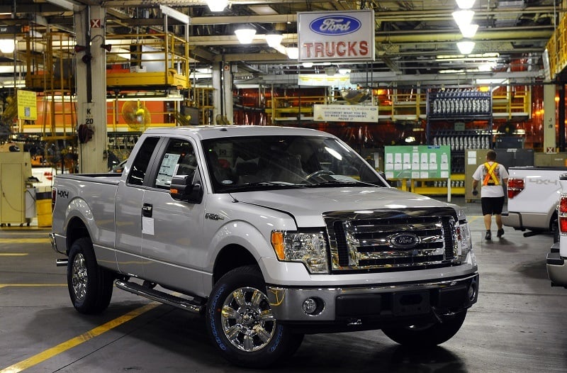 A F-150 pickup sits on the assembly floor at the Kansas City Ford Assembly plant October 2, 2008 in Claycomo, Missouri.