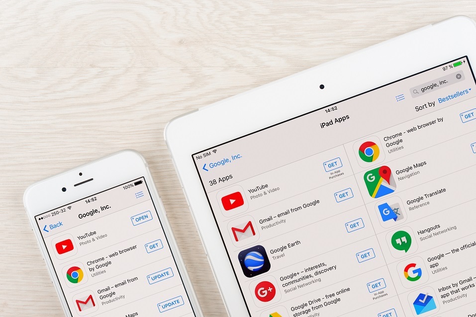 Google applications on iphone and ipad display
