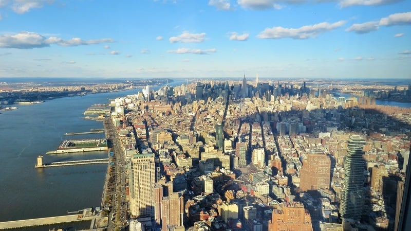 A skyline view of New York, New York