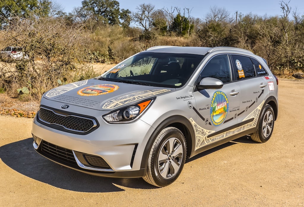 The actual Kia Niro that set a World Record 76 MPGs across America