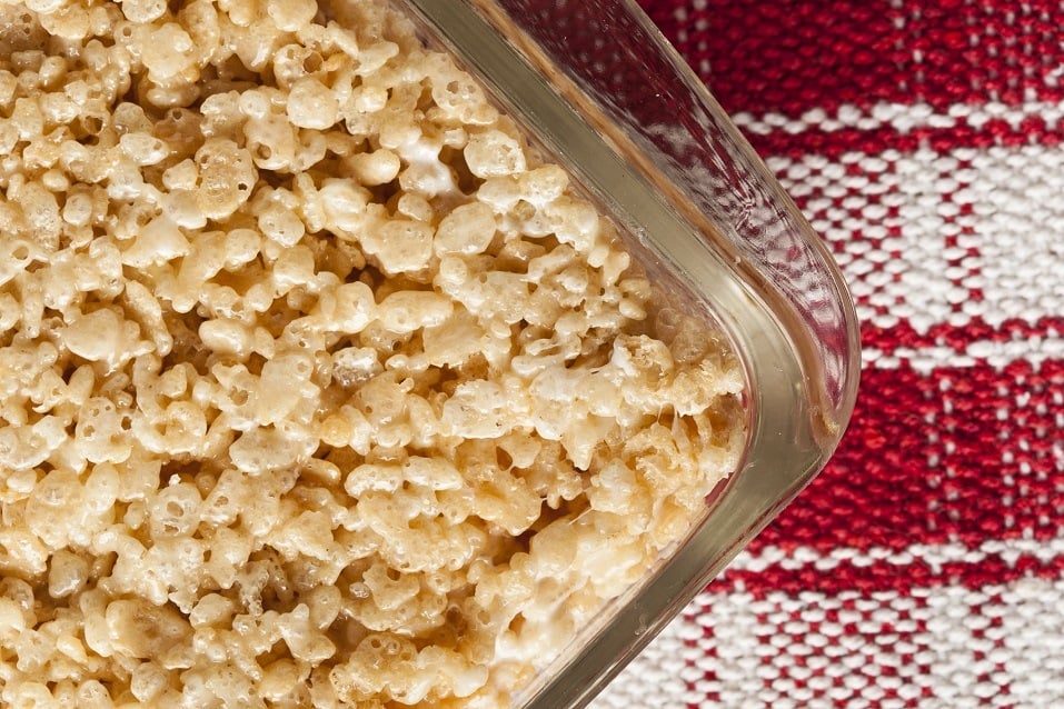 Rice Krispies Treats in a baking pan