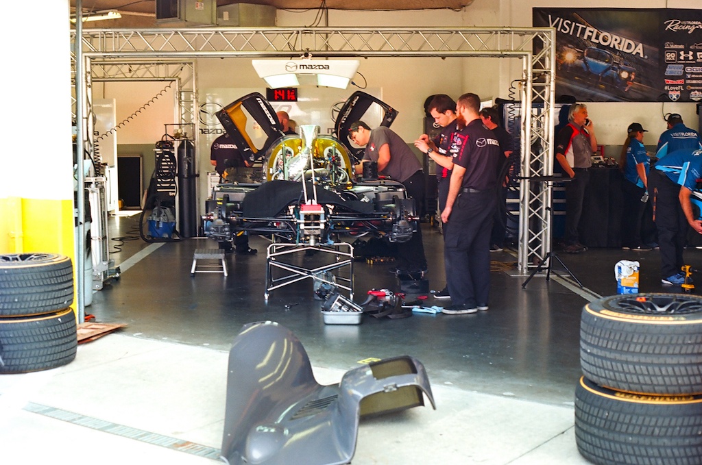 The #70 RT24-P in the Mazda garage less than an hour before the race
