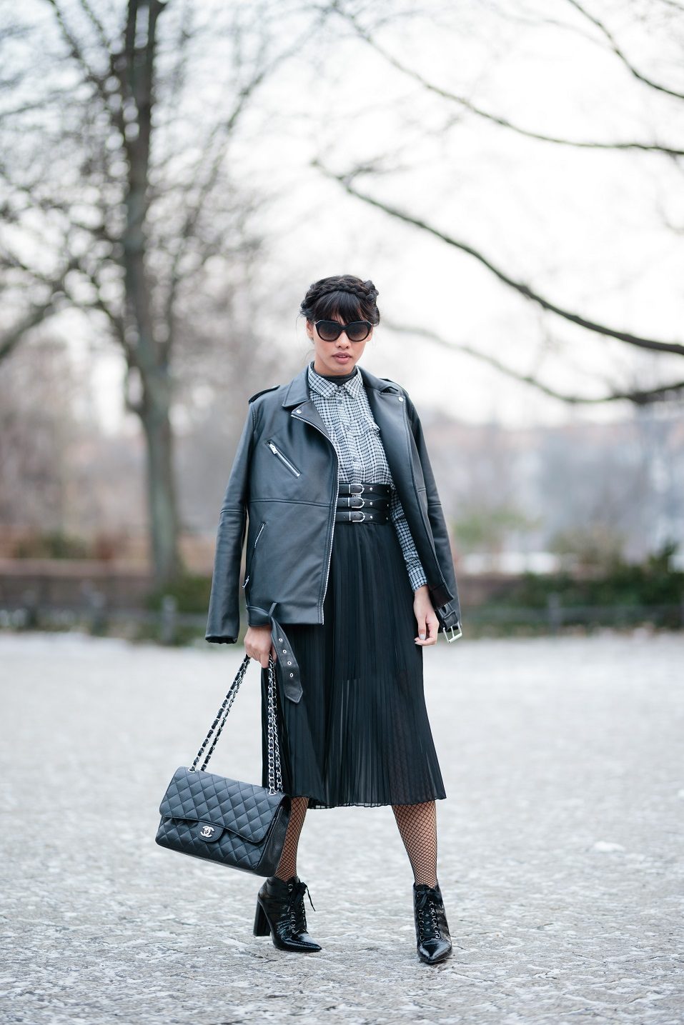 Diana Buenger, aka The Fashion Anarchy poses for photos during the Mercedes-Benz Fashion Week