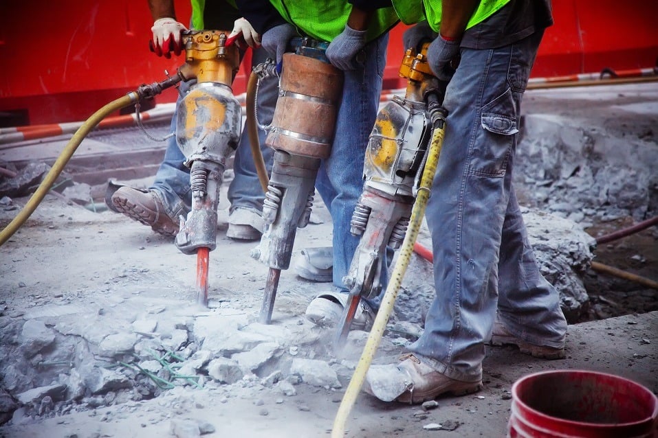 Construction site with drills