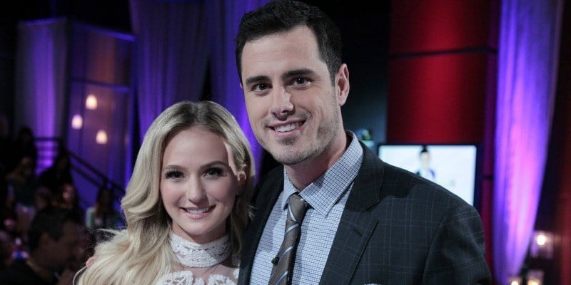Ben Higgins and Lauren Bushnell posing together. Ben Higgins and Lauren Bushnell posing together.