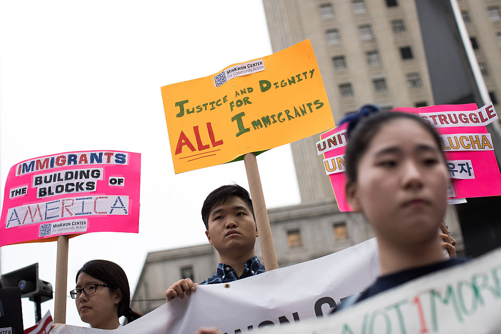 Members and supporters of the New York Immigration Coalition attend a rally for immigration reform