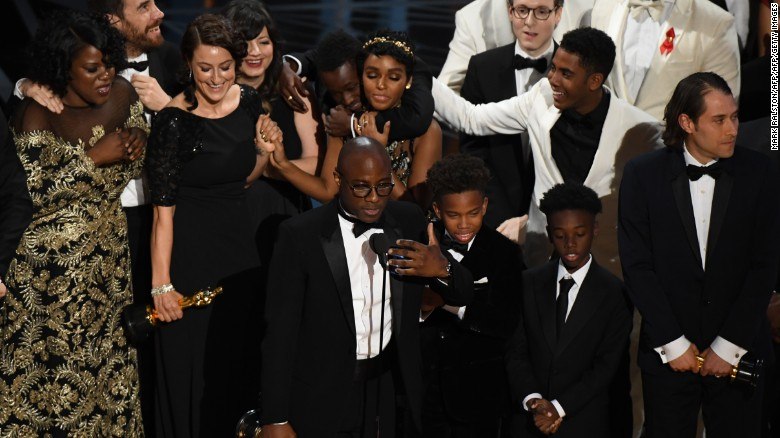 US director Barry Jenkins speaks after 'Moonlight' won the Best Film award at the 89th Oscars on February 26, 2017 in Hollywood, California. US director Barry Jenkins speaks after 'Moonlight' won the Best Film award at the 89th Oscars on February 26, 2017 in Hollywood, California.