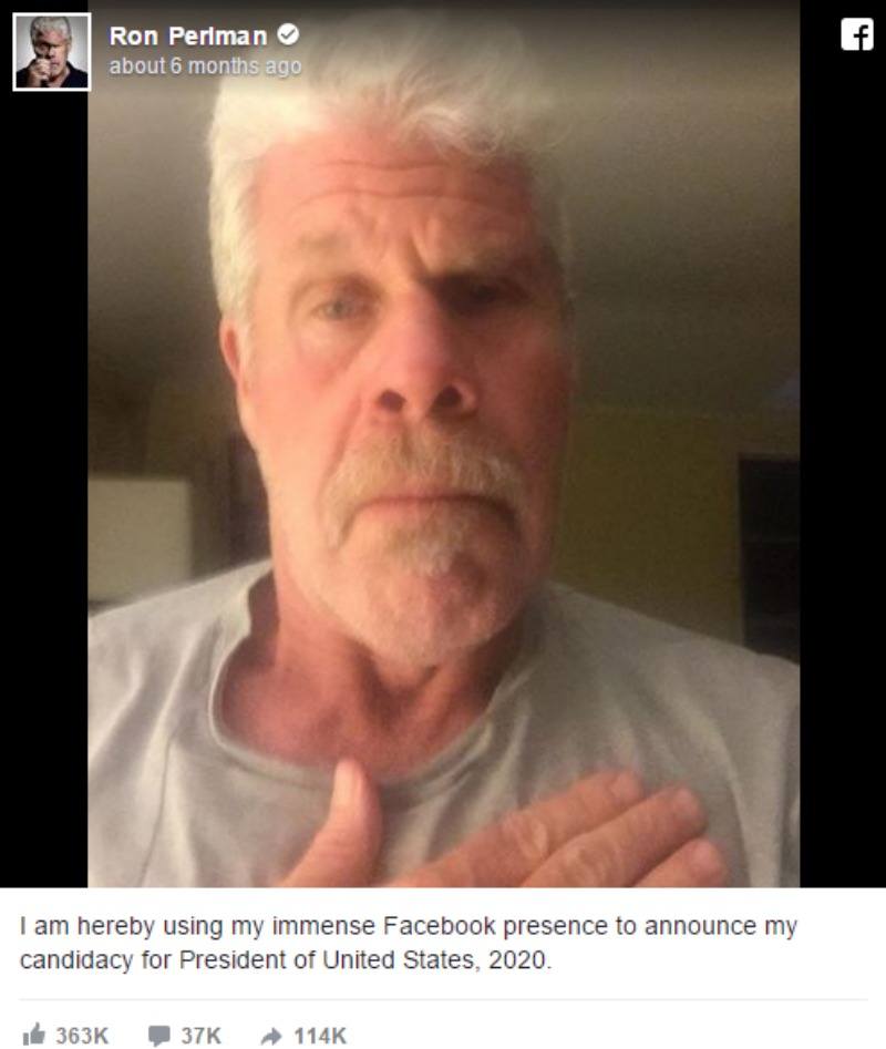 This is a selfie from Ron Perlman with his hand over his heart.
