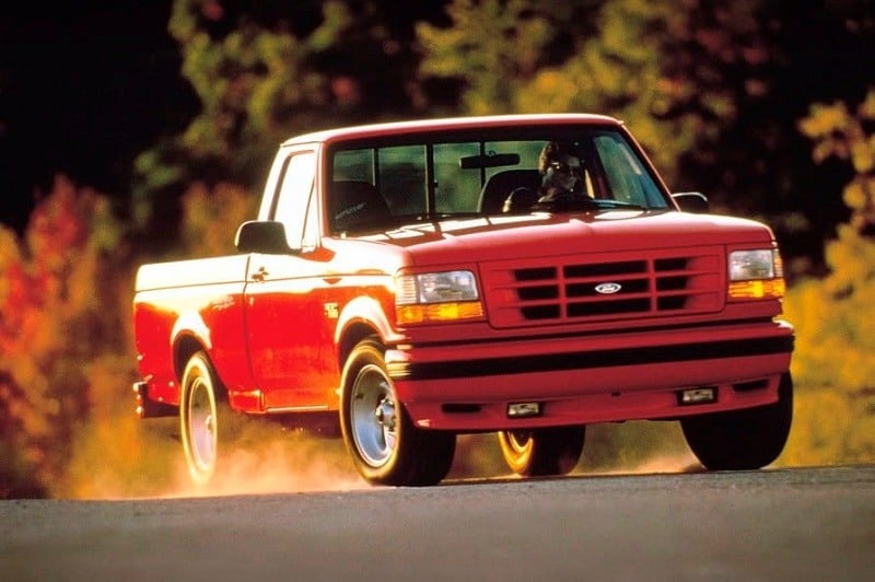 A red 1993 Ford F-150 SVT Lightning
