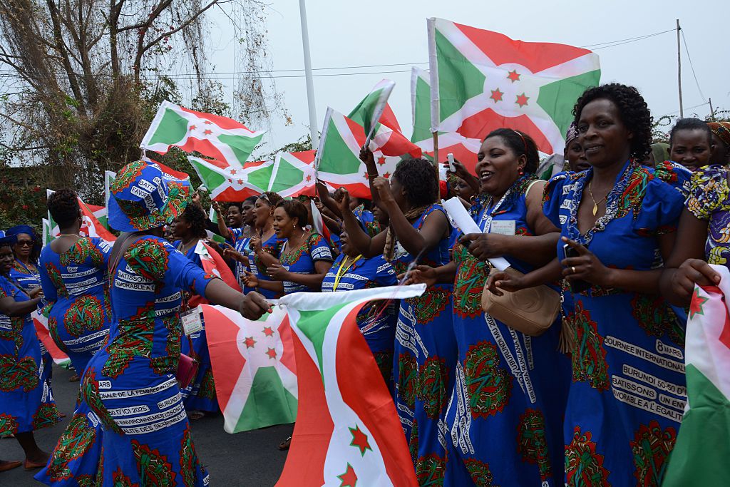 Around 2000 women march through the streets of Bujumbura on September 3, 2016, to protest against a UN decision