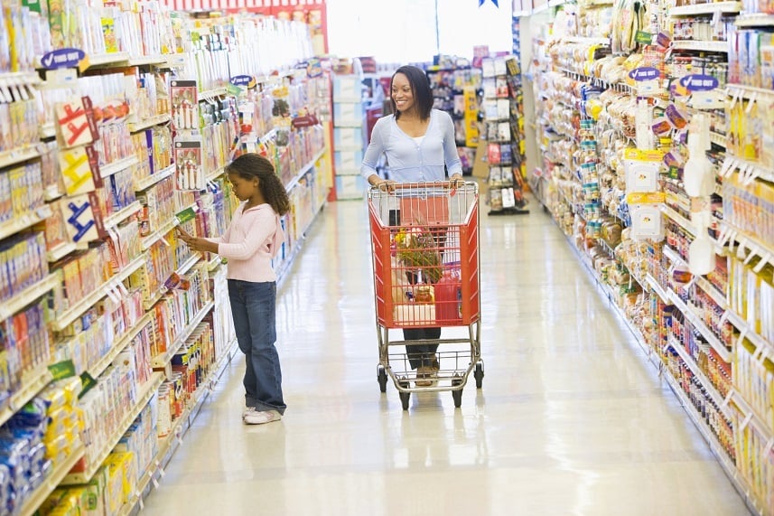 Mother and daughter shopping for groceries