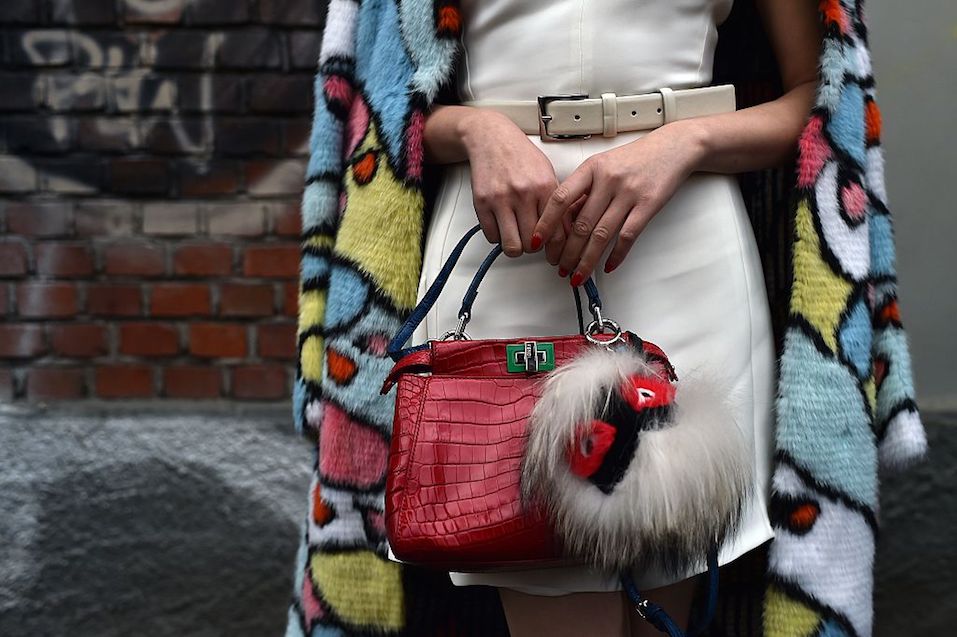 A woman poses in the Milan's Fashion Week