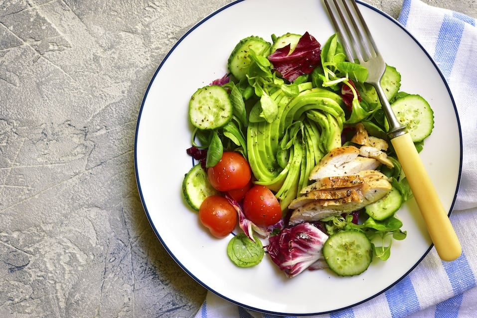 Fresh green salad with grilled chicken