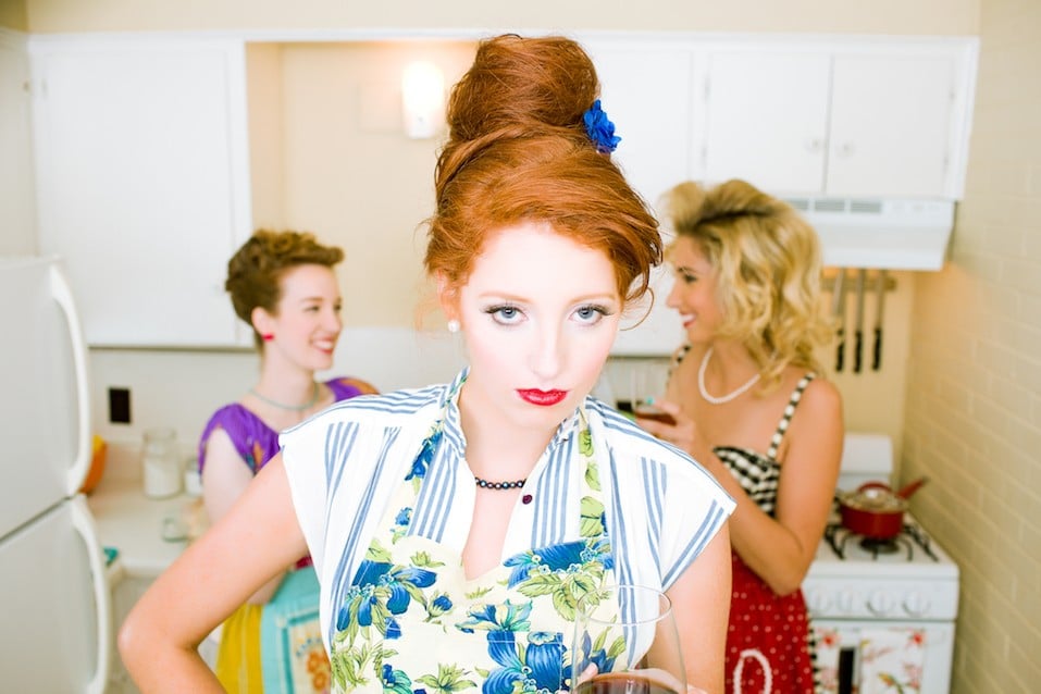 3 women with 1950's styled hair