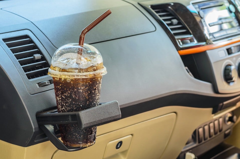 fountain drink in a car cupholder