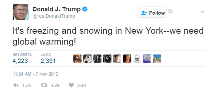One of Donald Trump's tweets on global warming