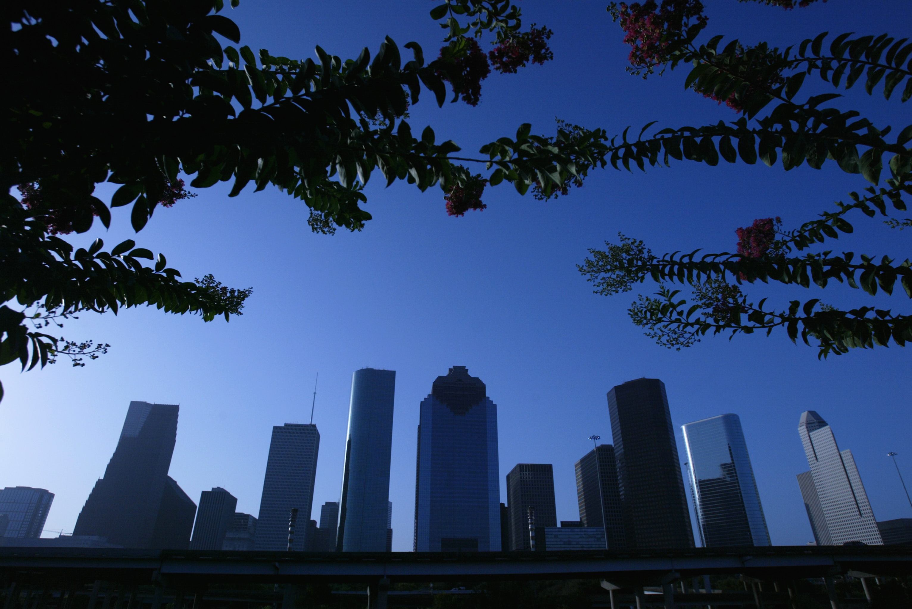 The Houston skyline on a summer day
