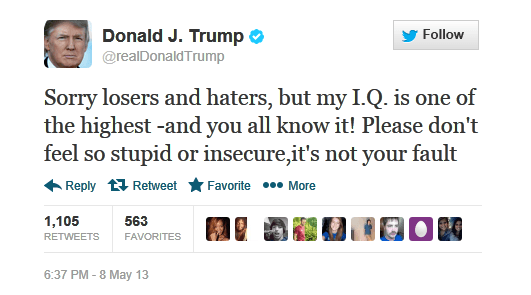 One of Donald Trump's tweets on his IQ
