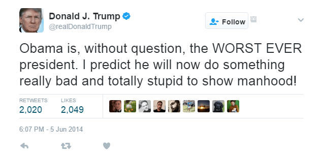 One of Donald Trump's tweets on Obama