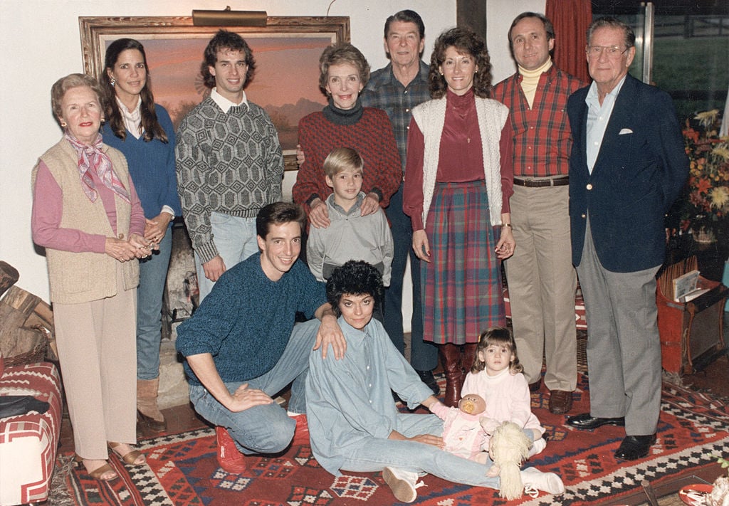Former President Ronald Reagan and first lady Nancy Reagan with their family at Rancho del Cielo near Santa Barbara, California