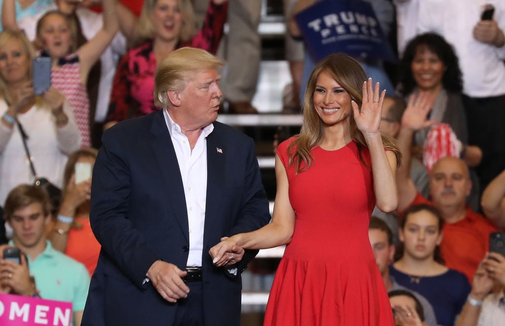President Donald Trump and Melania Trump arrive at a campaign rally.