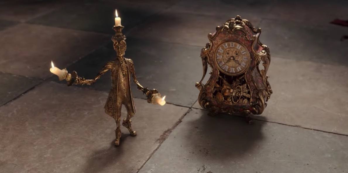 Lumiere and Cogsworth in Beauty and the Beast